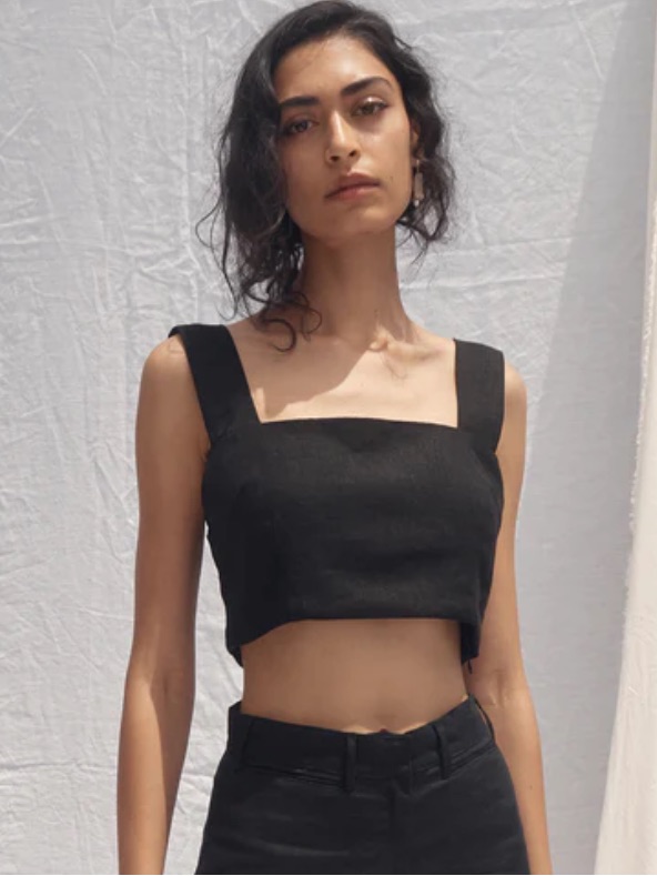 All That Remains New Una Top Cropped Black Linen Blend Square Neckline Womens 8